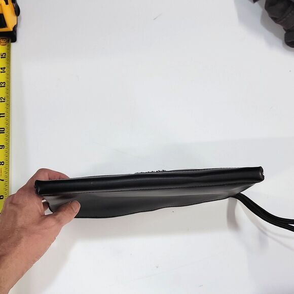 VTG Leather Black Clutch Purse Bag Wallet LaRue Sassy Wrist Strap Mirror Y2K 90s - Picture 10 of 15